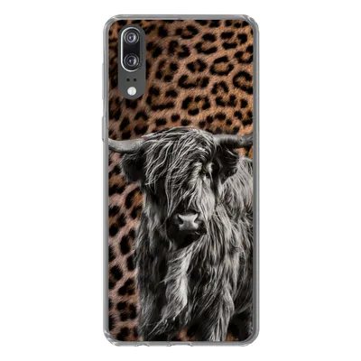 Produktbild von MuchoWow® Handyhülle Schutzhülle Hülle für Huawei P20 Schottischer Highlander - Pantherdruck - Schwarz - Weiß Silikon Softcase Handy Hülle - Hardcover