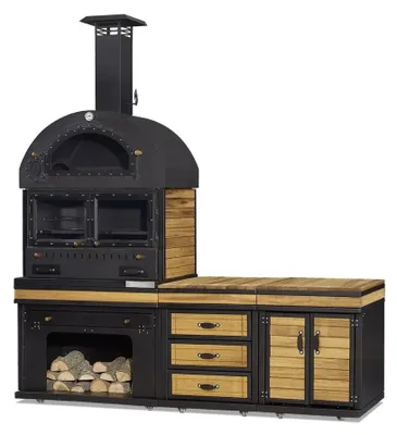 Produktbild von Elegante Außenküche aus Edelstahl und Holz in Schwarz