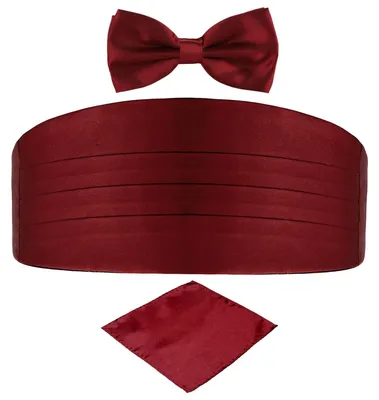 Produktbild von DonDon 3er Set Herren Kummerbund Fliege Einstecktuch farblich abgestimmt glänzend - Dunkelrot Bordeaux