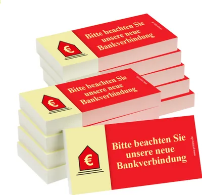 Produktbild von PRICARO Haftnotizen "Neue Bankverbindung", rot, 100 Blatt, 10 Stück
