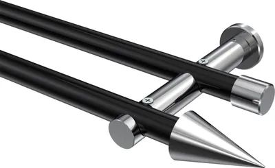 Produktbild von Interdeco Gardinenstange / Vorhangstange Schwarz / Chrom, Typ Platon Savio (Kegel) ohne Ringe, 20 mm Ø 2-läufig, 420 cm