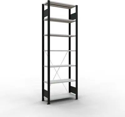 Produktbild von Schulte Büro-Fachbodenregal MULTIplus85 Stecksystem ohne Anschlagleiste | Grundregal | Fachlast 85kg | HxBxT 230x75x30cm | 7 Ebenen | Einseitig nutzbar | Schwarz/Lichtgrau