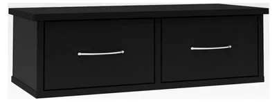 Produktbild von Wandregal mit 2 Schubladen, Schwarz, 60x26x18,5cm, Holzwerkstoff
