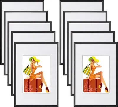 Produktbild von 10-teiliges Fotorahmen-Set A4 mit Passepartout | Schwarz | 21x29,7 cm