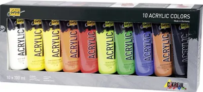 Produktbild von KREUL SOLO GOYA, Schwarz, Blau, Braun, Grün, Orange, Rot, Weiß, Gelb, Acrylfarbe, Flüssigkeit, 100 ml, 10 Stück(e)