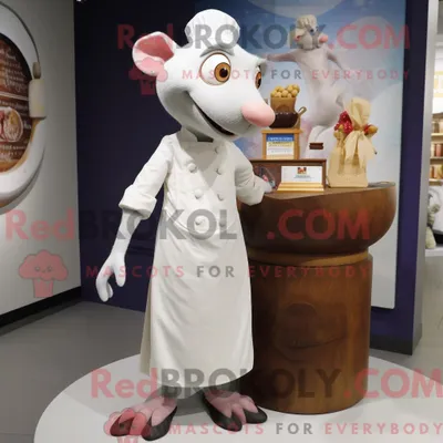 Produktbild von Maskottchenfigur REDBROKOLY einer weißen Ratatouille gekleidet in ein Midikleid und Einstecktücher