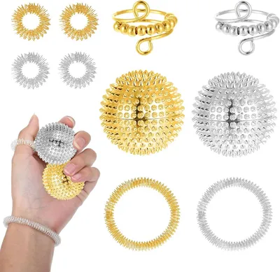 Produktbild von 16 Stück Anti Stress Spielzeug Skills Set, 10 Akupressur Ring, 2 Massageringe für Finger, 2 Akupressur Armband, 2 Stress Spielzeug für Stressabbau