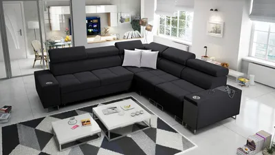 Produktbild von Ecksofa mit Schlaffunktion Sofa MOREN III Eckcouch L-Form Rechts Schwarz SAWANA 14 IM SOFA