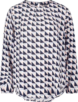 Produktbild von Betty Barclay Langarm Bluse mit Rundhals, grafischem Muster und Raffung, 68 cm Länge