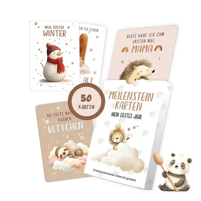Produktbild von 50 Baby-Meilensteinkarten für Mädchen und Jungen, Monatskarten 1–12 Monate, Fotokarten zur Dokumentation von Baby-Meilensteinen, Geschenk zur Geburt