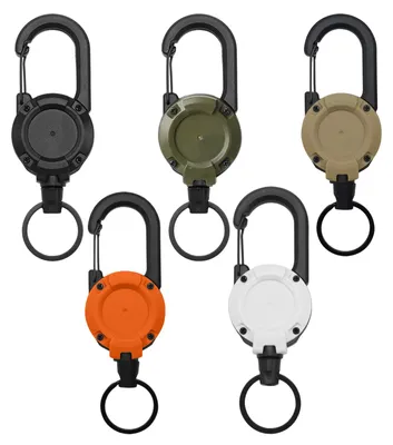 Image de Porte-clés télescopiques, lot de 5, cordon télescopique avec câble en acier de 60 cm, porte-carte télescopique avec mousqueton, pour étuis à carte d'identité et cartes-clés