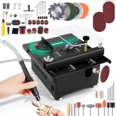 Produktbild von Mini-Sägeblatt für Holzbearbeitung mit verstellbarer Geschwindigkeit und Höhe - 100 W, multifunktional und tragbar, inklusive 4 Messern und 1-16 mm Sägeblatt