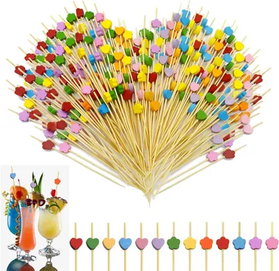 Productafbeelding van Cocktailspiesen Houten Decoratie - Vingerfood Prikkers - Feestelijk Serveren - Schattige Houten Figuurtjes - 200 Stuks 12cm - Veelkleurig