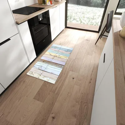 Produktbild von Küchenteppich 60x120cm rutschfest & abwischbar PVC Läufer - Bunte Holzplanken