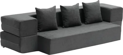Zdjęcie produktu dla Rozkładana sofa 3 w 1, ciemnoszara podwójna, w tym 3 poduszki, kompaktowa konstrukcja, wygodna i funkcjonalna do małych przestrzeni