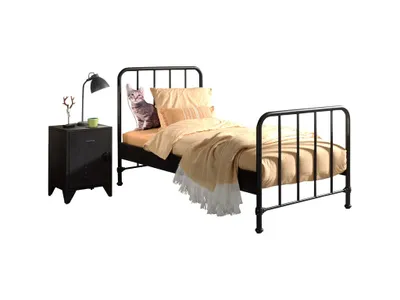 Produktbild von Bett Bronxx Metall 90x200 (inkl. Lattenrost) mit Nachttisch - mattschwarz