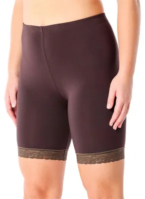 Image de Leggings courts pour femme Merry Style avec dentelle, pantalon de loisirs taille haute, pantalon de cycliste en viscose MS10-431 (marron, XXL)