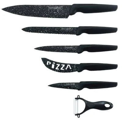 Messer-Set 6-teilig, 39 cm, Edelstahl, schwarz