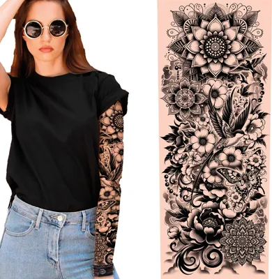 Produktbild von Weltkulturen Tattoo Arm Design Schwarz Weiß Kunst Karneval Festivallook Künstlerisch Blüten Tribal Ornamental Temporäre Körperkunst Erwachsene Mehrfarbig, Farbe: Natural
