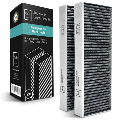 Produktbild von D&D Living Aktivkohlefilter für Bora Basic BAKFS Umluft Filter, kompatibel zu BIU BHU BFIU, schwarz (2er Pack)