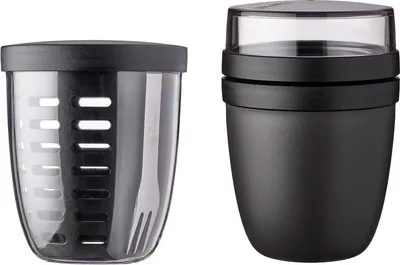 Produktbild von Mepal | Fruit Pack Ellipse | Fruitpot und Lunchpot | Obstbox mit Gabel & Sieb | Meal Prep Box mit Deckel | Ideal für unterwegs | Nordic Black