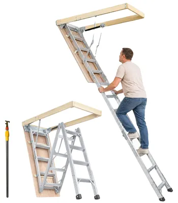 Obrázok produktu pre VEVOR teleskopický rebrík 158,8 kg Rebrík 12 stupňov Montážna výška od 290 do 300 cm alebo od 341 do 366 cm Skladací rebrík Hliník + drevo Rebrík pre domácnosť s hydraulicky tlmeným zostupom