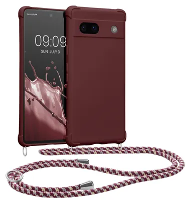 Produktbild von kwmobile Necklace Case kompatibel mit Google Pixel 7a Hülle - Cover mit Kordel zum Umhängen - Silikon Schutzhülle Bordeaux Violett