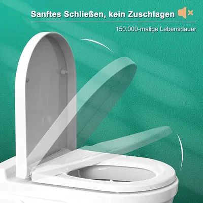 Produktbild von OKWISH WC-Sitz U Form Toilettendeckel Antibakterieller Toilettensitz Klobrille Klositz Klodeckel Duroplast Softclose Quick-Release-Funktion 45x37.5cm-Weiß