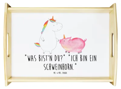 Produktbild von Mr. & Mrs. Panda sofatablett Einhorn Schwein - Weiß - Geschenk, Einhörner, Sofa Tablett, Freundschaft, Unicorn, Schweinchen, teetablett, aus holz, Serviertablett