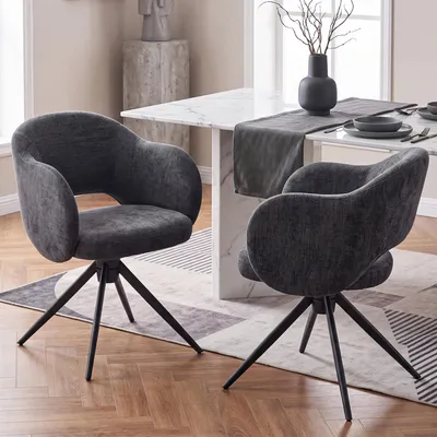 Produktbild von Duhome 2er Set Esszimmerstühle 180° Drehbarer Armlehnenstuhl aus Chenille mit hohler Rückenlehne, automatischer Rückstellfunktion Dunkelgrau