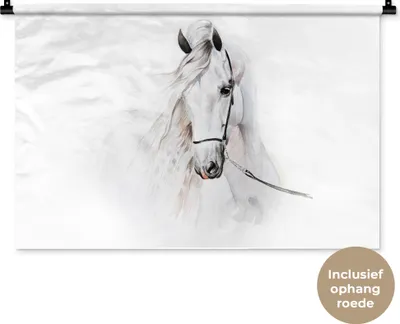 Produktbild von MuchoWow® Wandteppich Wandbehang Pferd - Aquarell - Tiere - Weiß 90x60 cm Tapisserie Dekoration Wandtuch - Wandskulpturen - Bildteppich