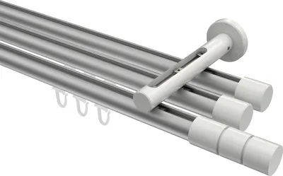 Produktbild von Interdeco Innenlaufstange / Gardinenstange mit Innenlauf Silbergrau / Weiß, Typ Siteno Elanto (Rillenzylinder), 20 mm Ø 3-läufig, 360 cm