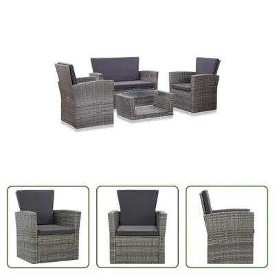 Produktbild von The Living Store 4-tlg. Garten-Lounge-Set mit Kissen Poly Rattan Grau