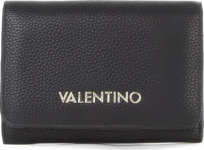 A black Valentino wallet with the brand name embossed on the front.