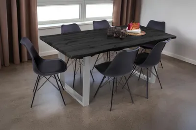 Produktbild von Esstisch Baumkante Holz-Optik Grau 180 x 90 U-Gestell silber JOSY