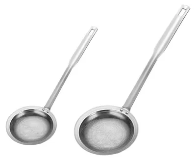 Produktbild von 1/2 Stück Edelstahl-Sieb mit feiner Masche, Löffelsieb, Ölfilter, Lebensmittelsieb mit Griff, extra feines Sieb, Küchengerät für Suppen und Eintöpfe