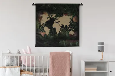 Produktbild von MuchoWow® Wandteppich Wandbehang Weltkarte - Blumen - Beige 90x90 cm Tapisserie Dekoration Wandtuch - Wandaufhänger