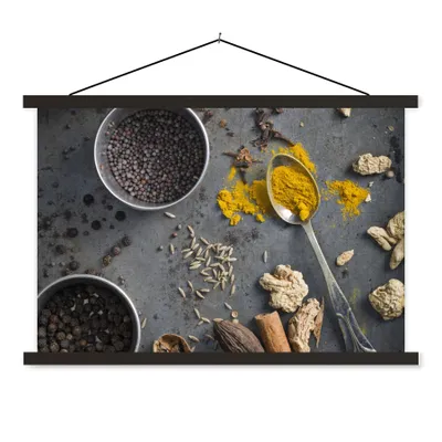 Produktbild von MuchoWow® Textilposter Kräuter auf grauem Hintergrund 150x100 cm mit schwarzem Rahmen - Schlafzimmer