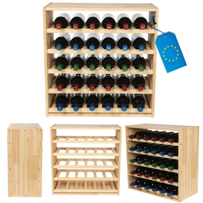 Produktbild von MODO24 Weinregal 30 Flaschen, Flaschenregal, Weinschrank, Getränkeregal, Kellerregal, Stapelbar, Massivholz, 60x60x30 cm, Natur, RW61