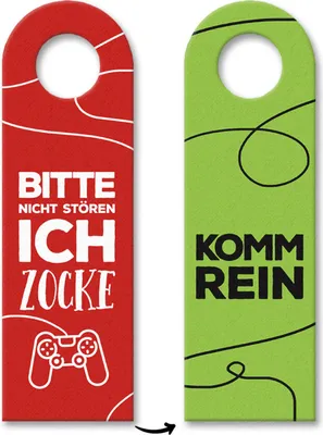 Produktbild von 10x Nicht stören, ich zocke oder Komm rein Türhänger in rot-grün mit Zocker