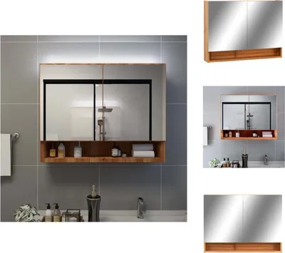 Produktbild von vidaXL LED-Spiegelschrank fürs Bad Eiche 80x15x60 cm MDF -  Badezimmerwaschtische