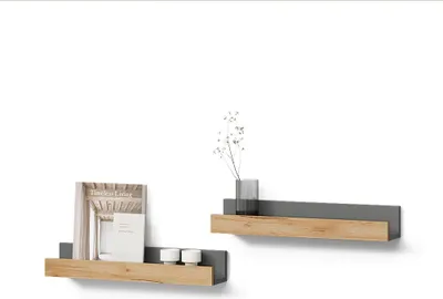 Image de Étagère murale Livinity Lorena Anthracite/chêne doré 60x10cm Lot de 2, Model 57381