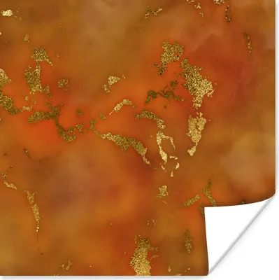 Produktbild von MuchoWow® Poster Marmor - Gold - Orange 50x50 cm - Wohnzimmerdekoration