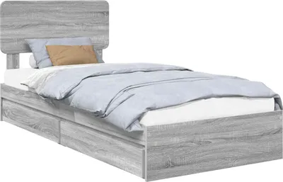 Immagine prodotto di Letto con Contenitore con testiera Grigio Sonoma 90 x 190 cm