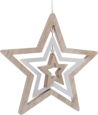 Produktbild von Deko Mobile aus Holz - Motiv: Stern / 36 cm - Dekofigur Sterne zum aufhängen Holzstern Hängedeko Deko