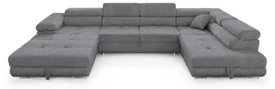 Produktbild von Wohnlandschaft Cordo U-Form XXL 345 cm Schlaffunktion 2 Bettkästen Breitcord Grau Rechts