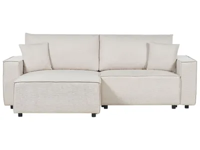 Produktbild von BELIANI Ecksofa Beige Stoffbezug L-förmig 3-Sitzer Schlafsofa Rechtsseitig mit Stauraum Chaiselongue Modern Wohnzimmer Ausstattung Wohnecke Sitzecke