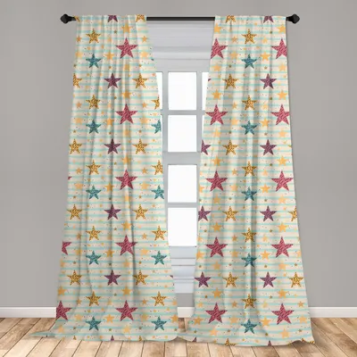Zdjęcie produktu dla Abakuhaus, zasłony okienne, wzór: paski w pastelowych kolorach, zestaw składający się z 2 elementów, wymiary: 150 x 225 cm