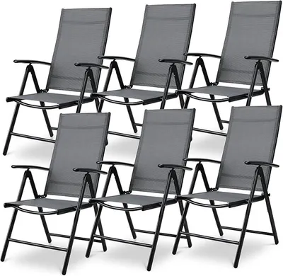 Productafbeelding van Tuinstoelen, set van 6, tuinstoel met hoge rugleuning, inklapbaar, balkonstoel | Campingstoel, 7-voudig verstelbaar, geschikt tot 120 kg, lichtgewicht aluminium klapstoel, tuinstoel voor buiten, comfortabel, weerbestendig, donkergrijs