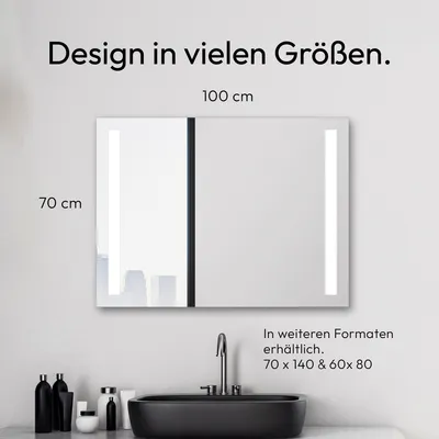 Produktbild von Badspiegel mit Beleuchtung TALOS Light - Badezimmerspiegel 80 x 60 cm - mit hinterleuchteten Lichtausschnitten - Lichtfarbe neutralweiß